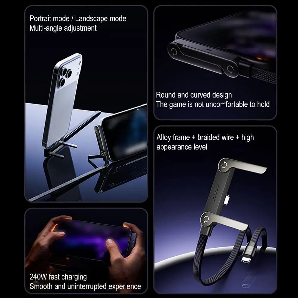 240W Fast Charging Cable 2‑in‑1 Stand & Charger - Right‑Angle Bend Design, 360° Rotation Adjustable Stand For iPhone 17 Quickly