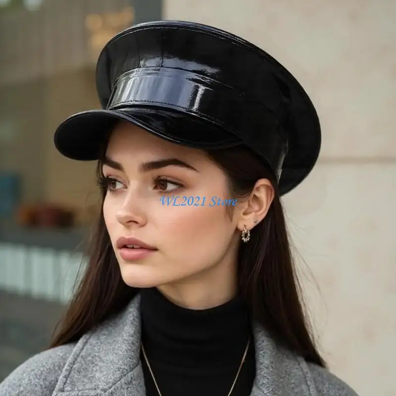 

G5GC Women PU Leather Nightclub Hat Fashion Marine Hat for Night Event Dressingup