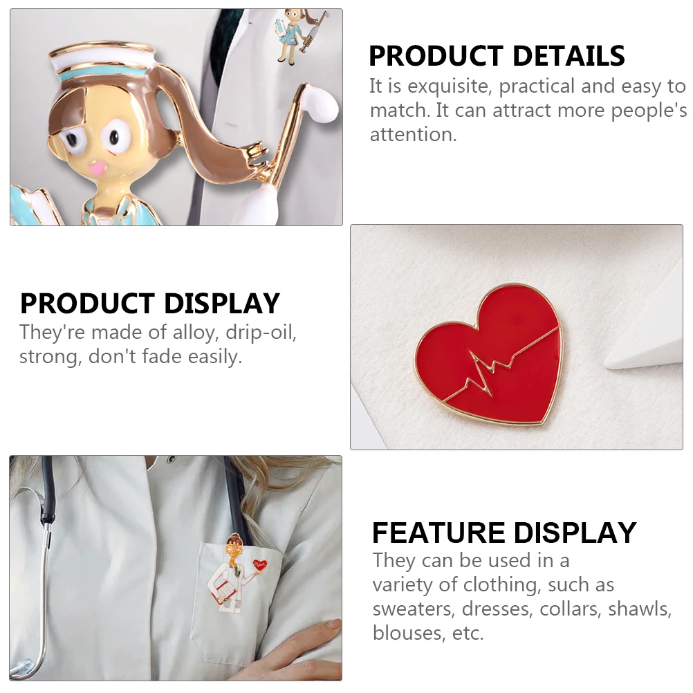 

5pcs Alloy Nurse Brooches Heart Shaped Drip-Oil Strong Long-Lasting Medical Graduates Gift Lapel Pins For Dresses Sweaters