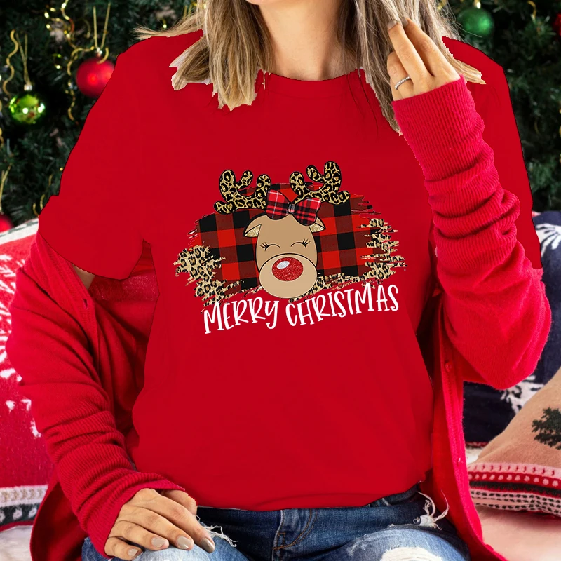 

Unisex Short Sleeve Christmas Elk Merry Christmas Print T Shirts Women Causal Harajuku Tops Funny T Shirt