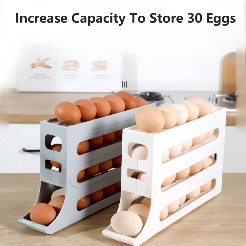 4 Layer Automatic Egg Roller Kitchen Dedicated Egg Roller Rack Space Saving Refrigerator Side Door Large Capacity Egg Organiser
