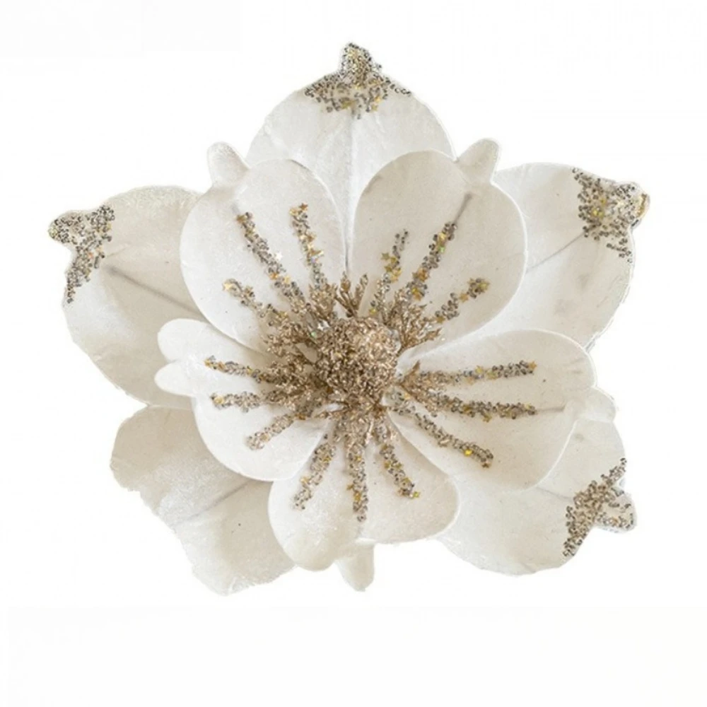 

Christmas Flowers Magnolia Flowers Fabrics Sequins Christmas Tree Decoration Artificial Flower New Year Party Wedding Decoration