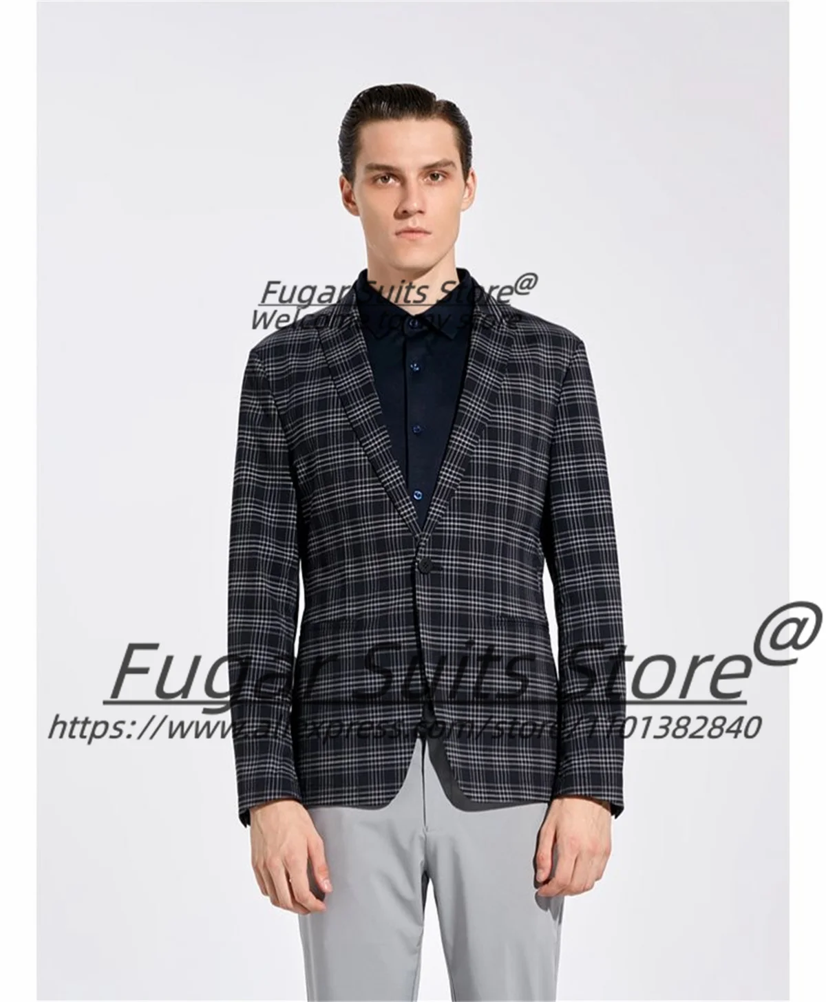 

Handsome Dinner Men Suits Customized Slim Fit Plaid Groom Wedding Tuxedos 2 Pieces Sets Male Business Blazers Costume Homme