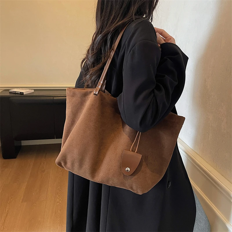 

Large Capacity Suede Shoulder Bag Solid Hasp Interior Zipper Pocket Casual Tote Handbag Hot Sale Bags for Women Bolsas Femininas