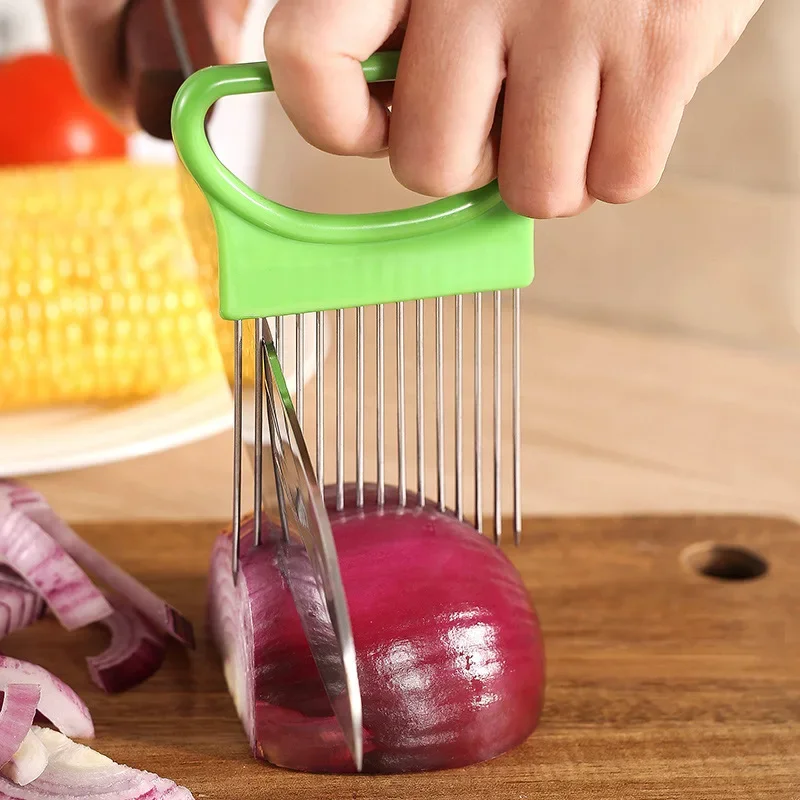 2Pcs Stainless Steel Onion Needle Onion Fork Vegetable Fruit Slicer Tomato Needle Aid Holder Slicer Cutter Kitchen Accessories