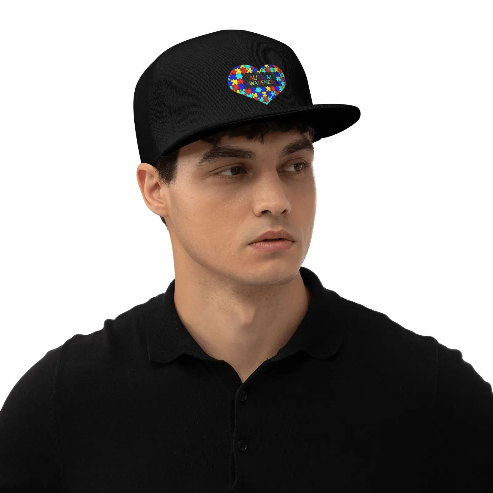 Unisex Love Heart Baseball Cap, chapéu ajustável, consciência do autismo, Hip Hop, aba plana, sol viseira, Hip Hop