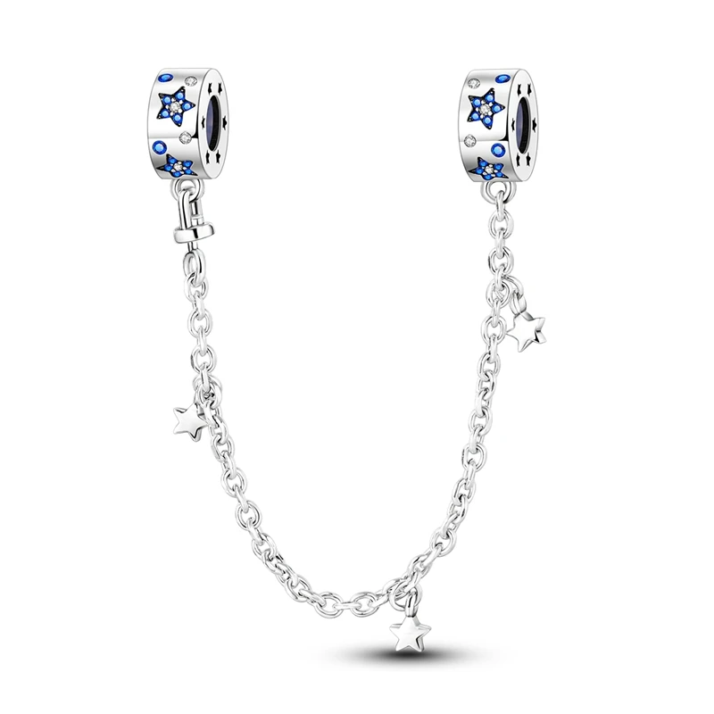 Safety Chain Hot Sales 925 Sterling Silver Brilliant Star Safety Chain Charms Fit 3mm Original Bracelet DIY Women Party Jewelry