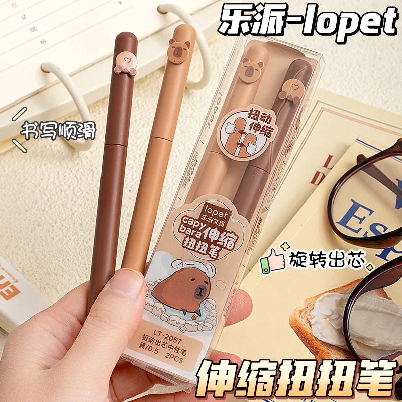 2Pc/Set Cute Gel Pen Cartoon Panda Rotate Out The Core 0.5MM Black Pen Core Speed Drying Signature Pen Student Exam Writing Pen