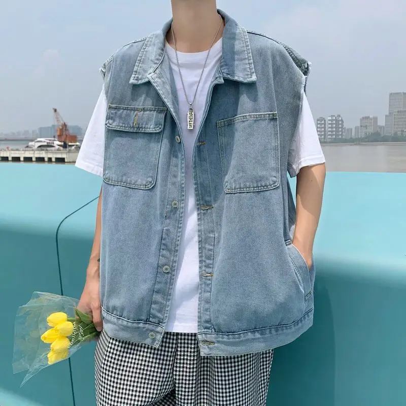 الرجال سليم صالح سترة جينز المحاصيل الأعلى الخام هيم استرخاء صورة ظلية مزيج مباراة طبقات قطعة لمجموعة ملابس الشارع الشهير صيف 2025