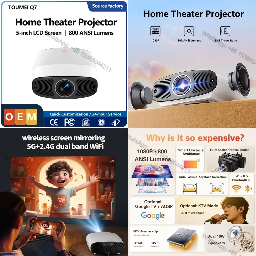 Hot Sale LCD Proyector Full HD Portable Smart Projector Android TV WiFi BT Sealed Engine Video Beamer for Home Theater