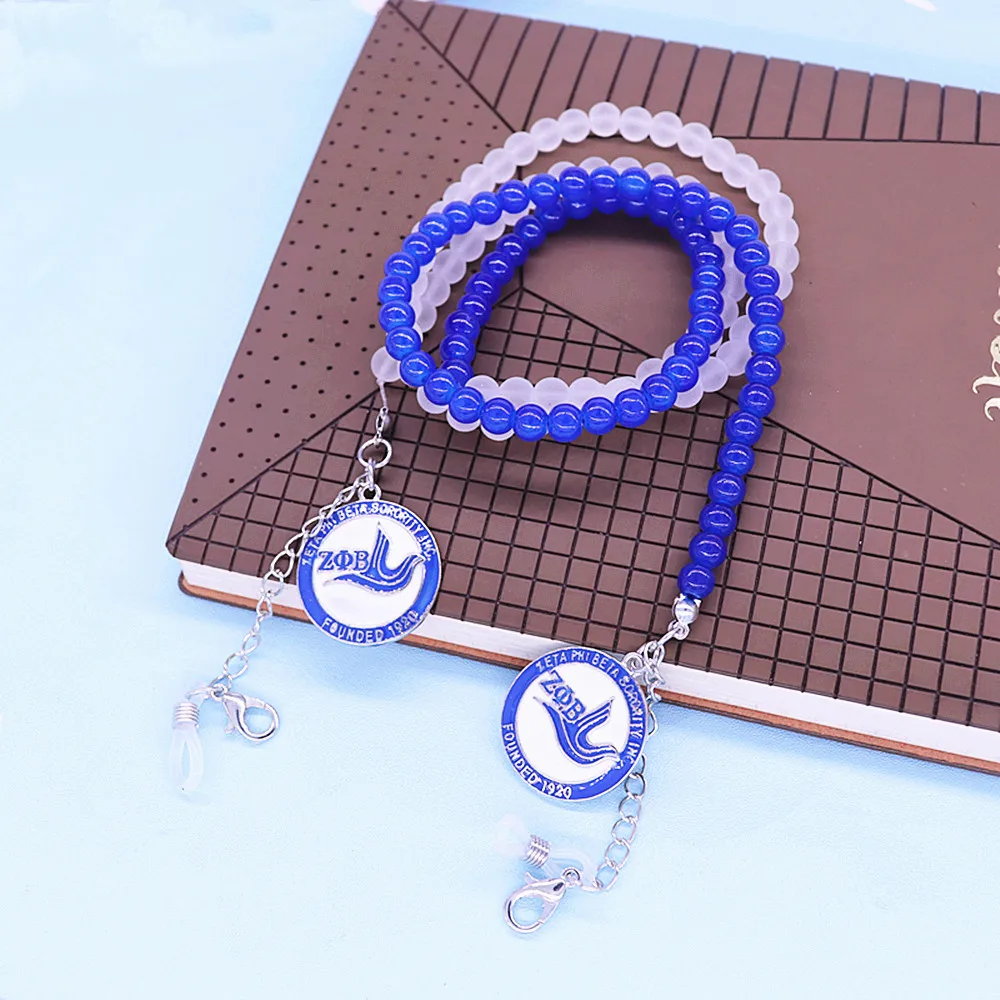 Blue White Glass Bead 1920 Dove Zeta Phi Beta Sorority Charm Lanyard Sunglasses Chain Jewelry