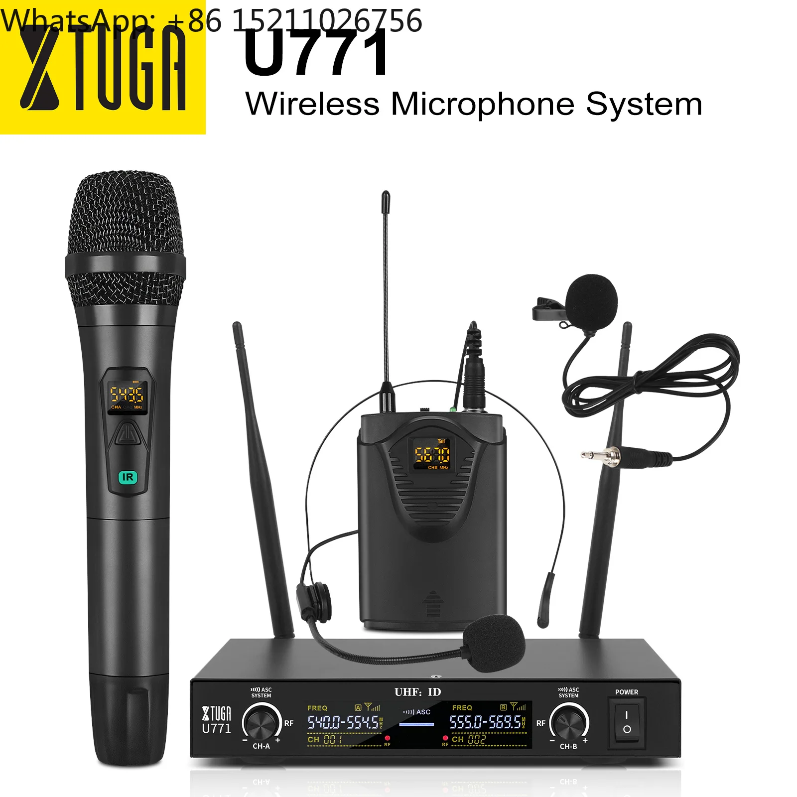 U771 UHF 2022 Long Range High Sensitive Handheld Conference Dual Channel Lapel Two Way Radio Wireless Microphone
