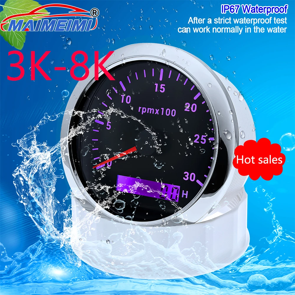 85MM Tachometer 7Colors Backlight 3000RPM-8000RPM Car RPM Gauge Tachometer Sensor  with Digital Hourmeter 12V 24V