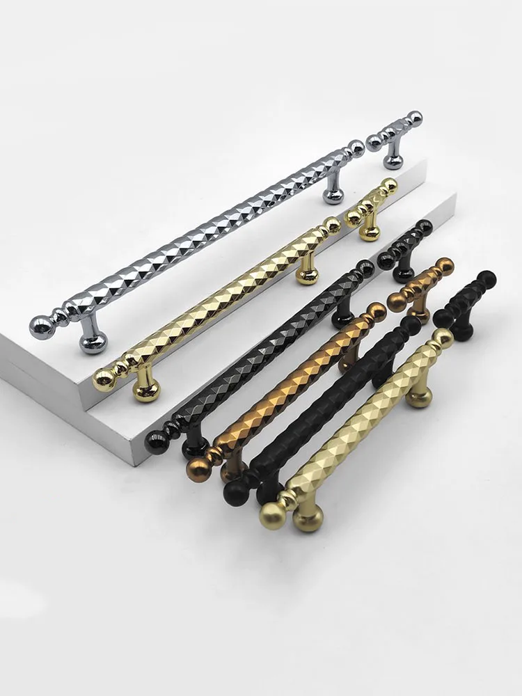 Zinc Diamond Cutting Cabinet Handles Gold Wardrobe Pulls Black/Silver Drawer T Bars Textured Furniture Bar Handle