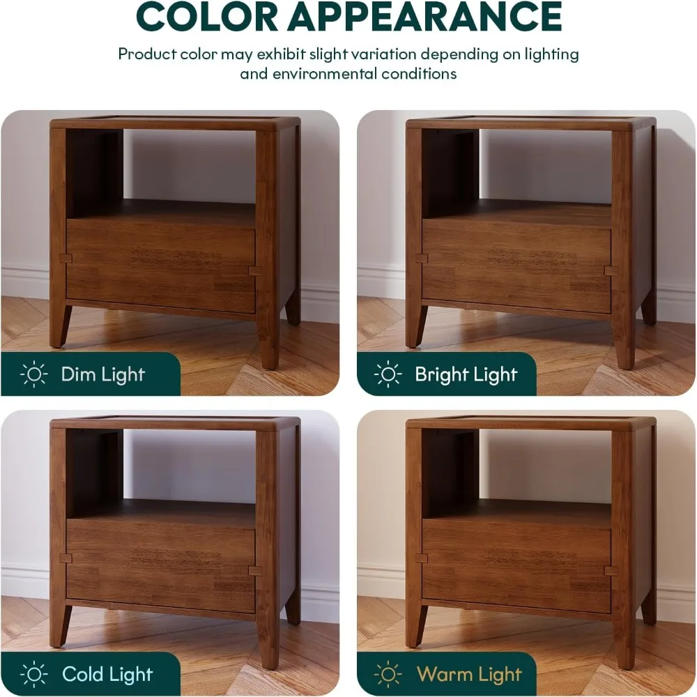 منضدة شاليبا من الخشب الصلب الحديث في منتصف القرن، طاولة جانبية بدرج واحد لغرفة النوم ومساحات المعيشة، تتطلب التجميع