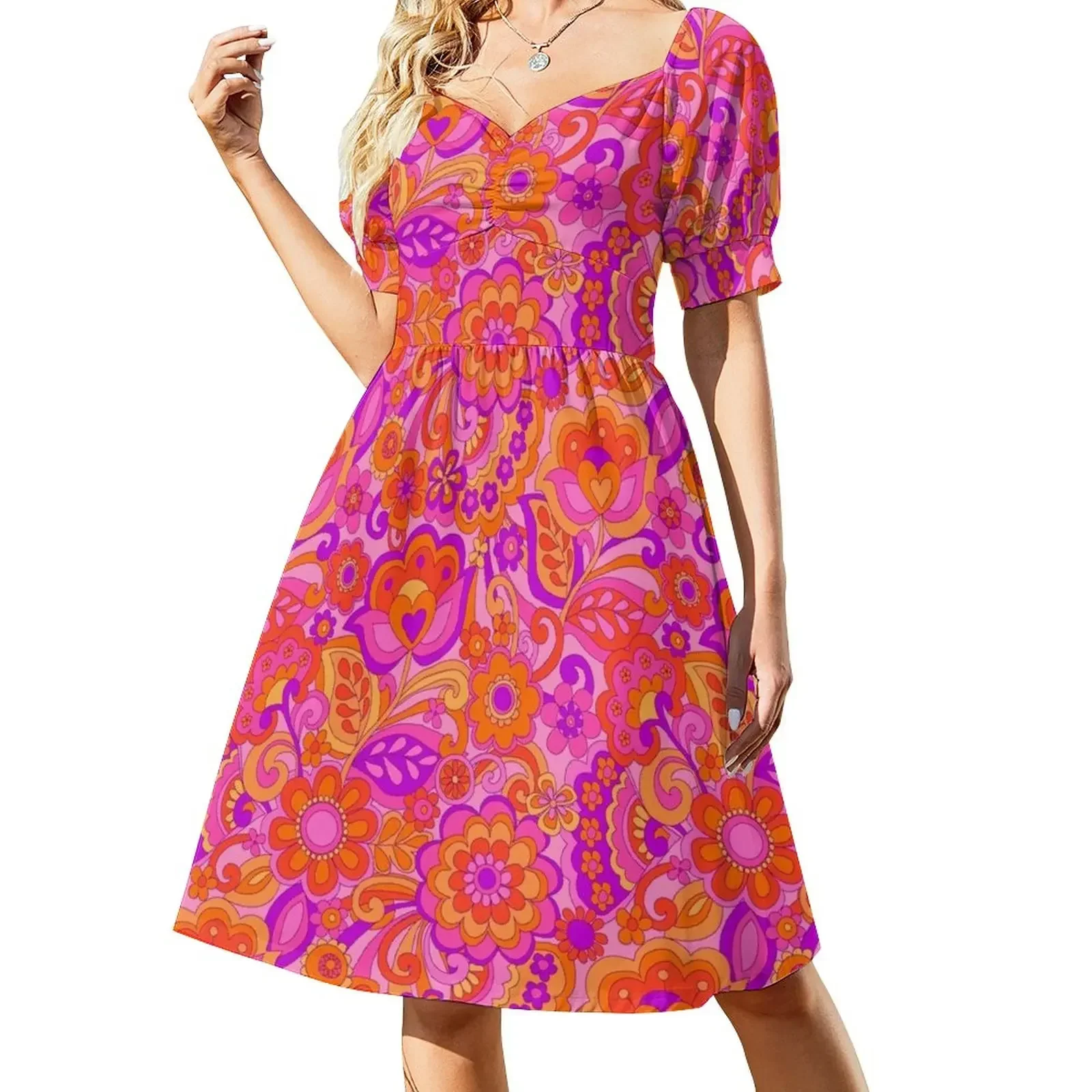 

Flower Power. 60's inspired happy design Sleeveless Dress party dress women elegant luxury long dress women summer