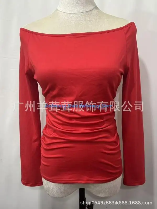 

573B Womens Long Sleeve Off The Shoulder Tops Going Out Basic Fall Fashion Outfits Clothes