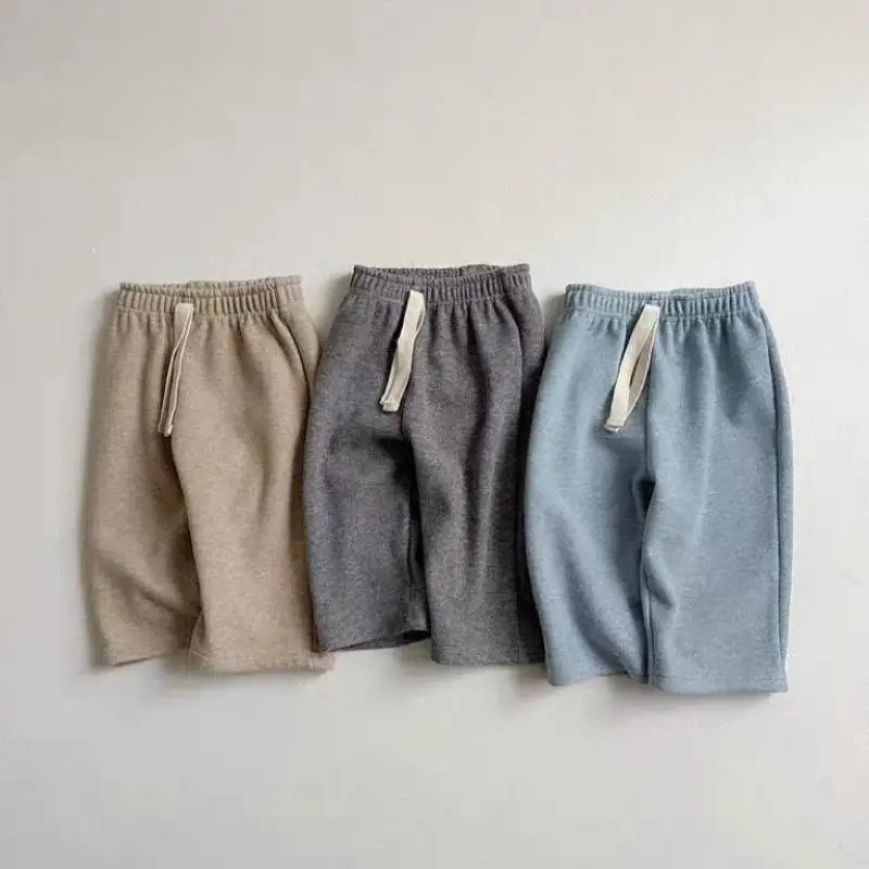 2025 شتاء جديد الطفل الصوف السراويل الصلبة الفتيان سراويل تقليدية زائد المخملية سميكة طفل الفتيات بنطال ذو قصة أرجل واسعة الاطفال الملابس الدافئة #1