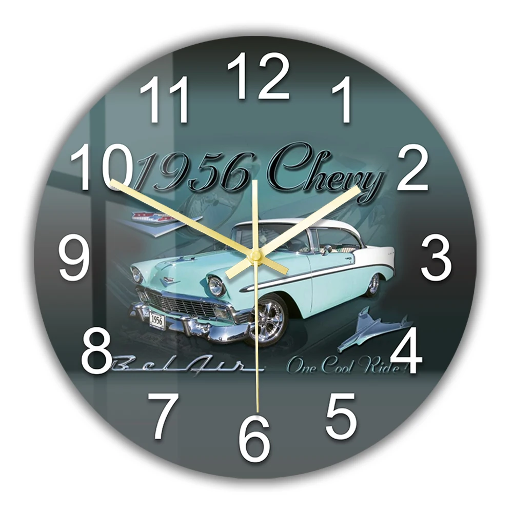 1950s Retro American Automobile Design Classic Wall Clock Nostalgic Oldtimer Decorative Clock for Garage Man Cave Car Enthusiast