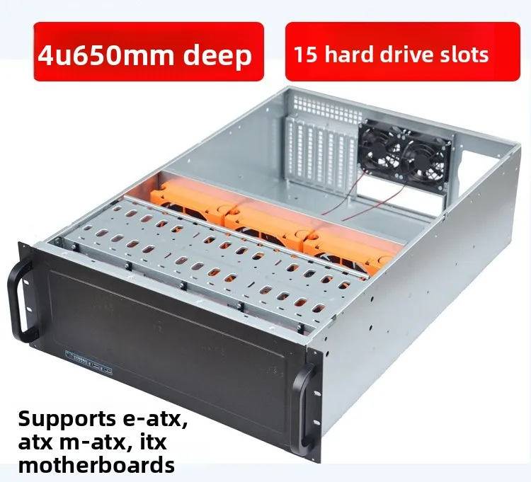 4U 650mm Server Chassis for Storage Server, Industrial PC Case | 15 Bay HDD, EATX Motherboard, 9 Fans, NVR Case