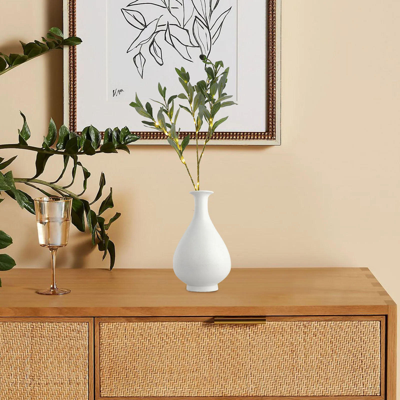 محاكاة أوراق الزيتون مصباح فروع الزيتون الاصطناعي مع أضواء Led فرع شجرة فو للمزهرية سيقان خضراء مضاءة واقعية