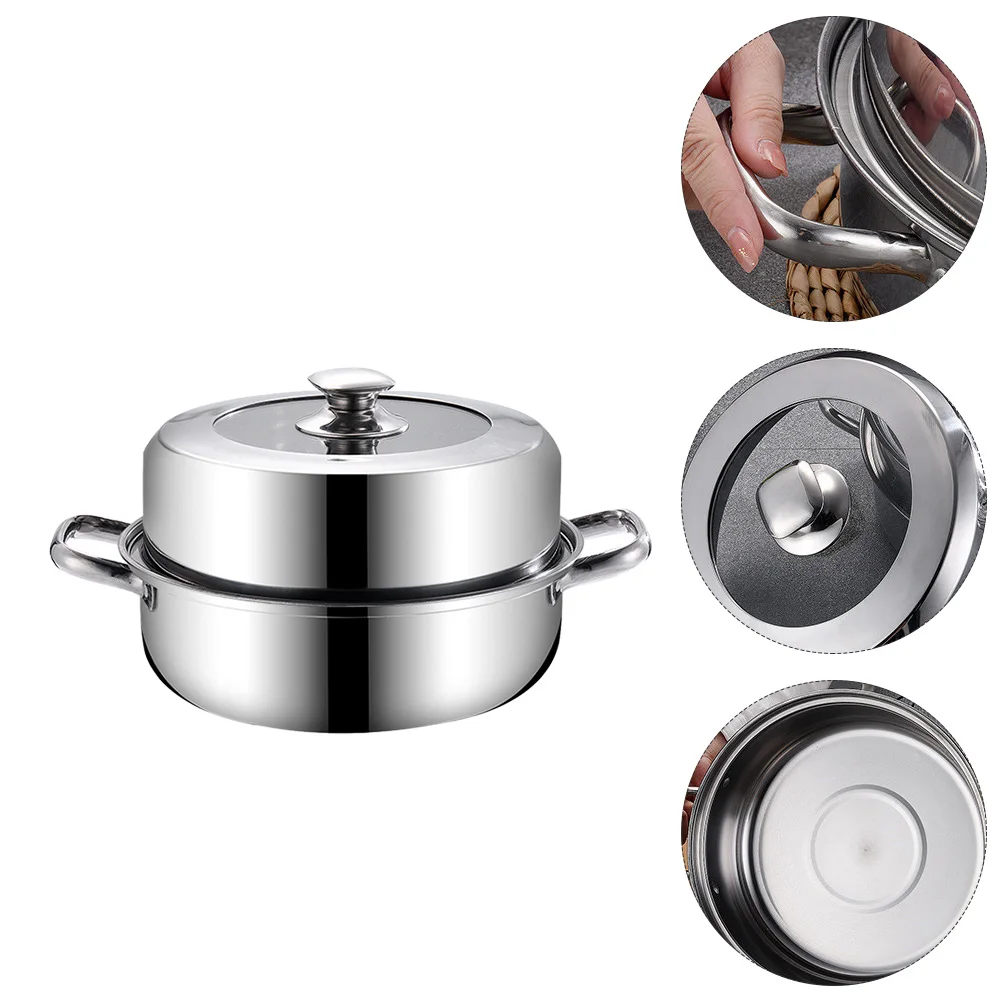

Stainless Steel Steamer Pot Large Capacity Anti Scald Cookware Soup Stockpot Steaming Kitchen Useful