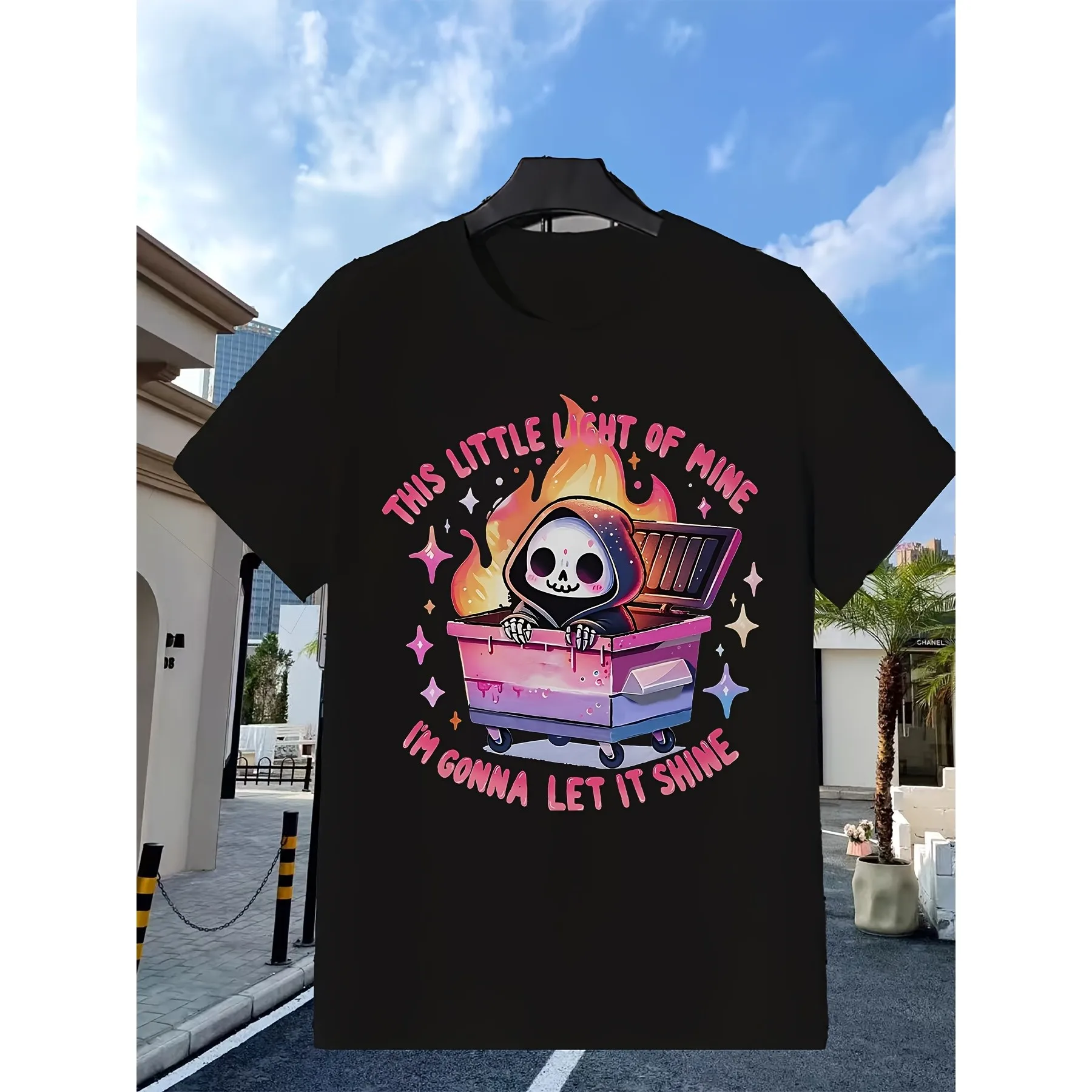 Lil Dumpster Fire Graphic T-Shirt for Men, Humorous This Little Light of Mine Print, Breathable Short Sleeve Crew Neck Tee
