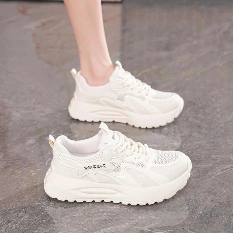 

Summer Running Chunky Sneakers for Women Solid Color Fashion Casual Shoes Female New Designer Lace Sports Zapatos De Mujer