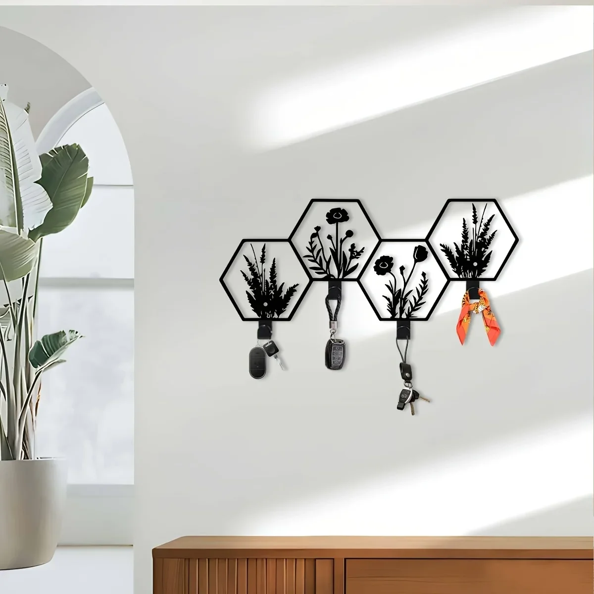 CIFBUY Hexagon Iron Wall Art Metal Key Holder Mural Entrance Porch Home Decor Gift