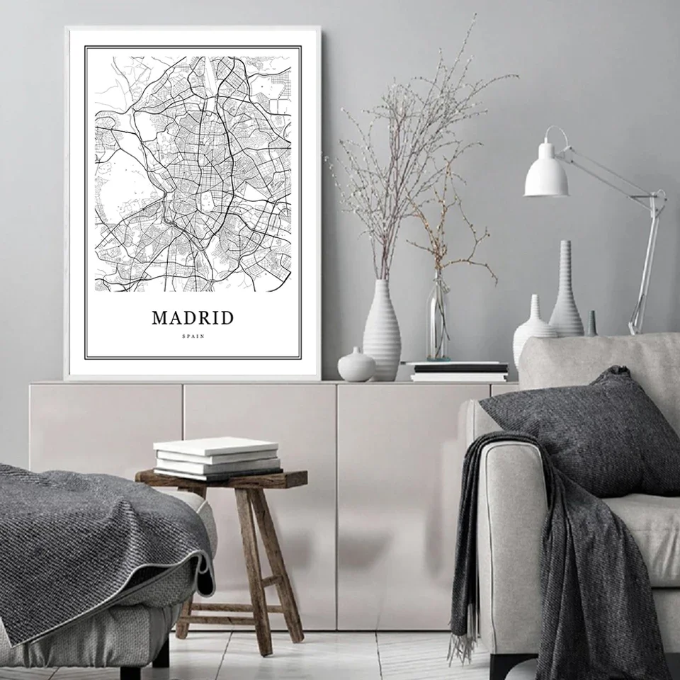 

Spain Madrid Map Poster Wall Art Canvas Pictures For Living Room Home Decoration Gift
