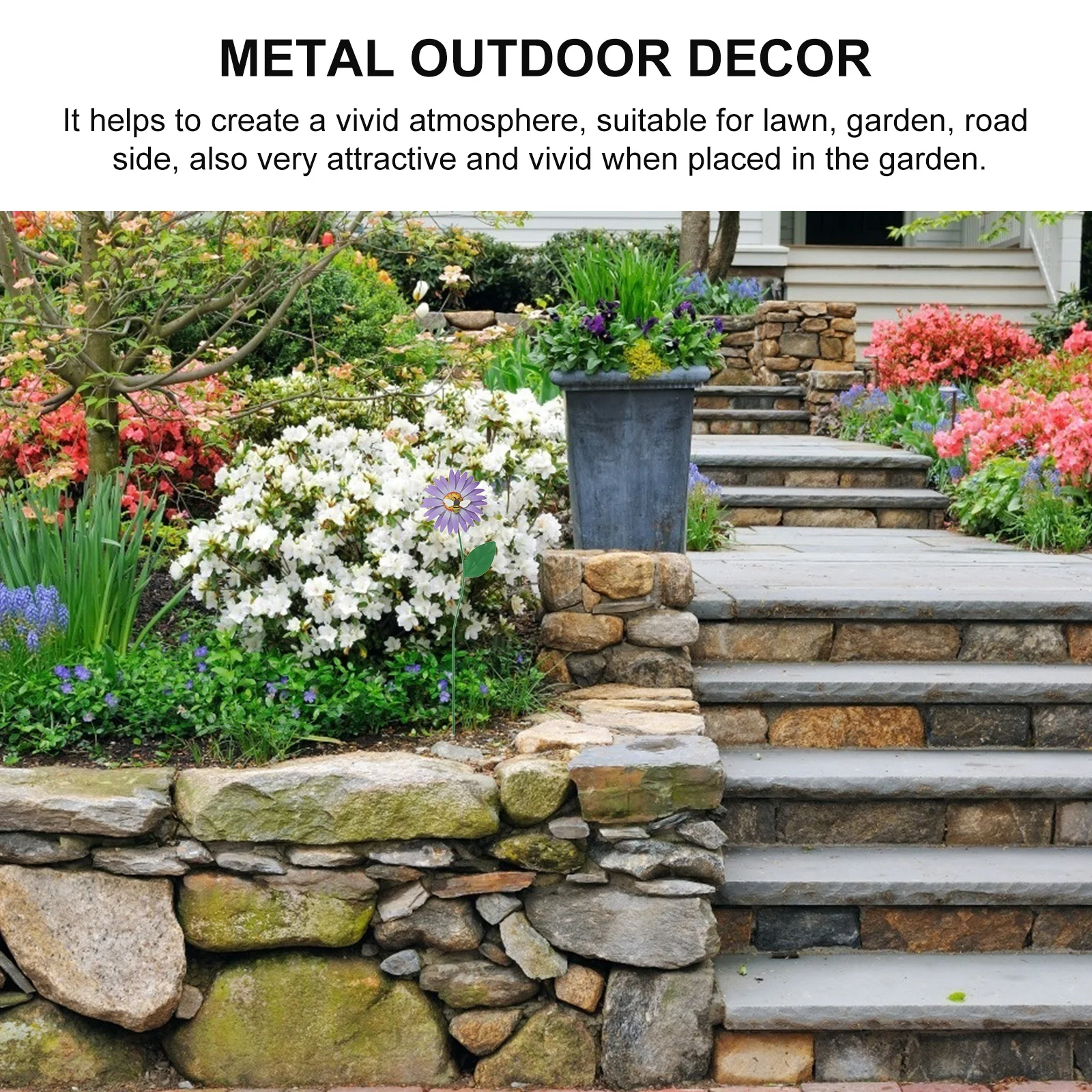 

Pink Iron Stake Durable Garden Sunflower Shape Garden Stake Lawn Decoration Outdoor Yard nament Realistic Metal Plants Decor