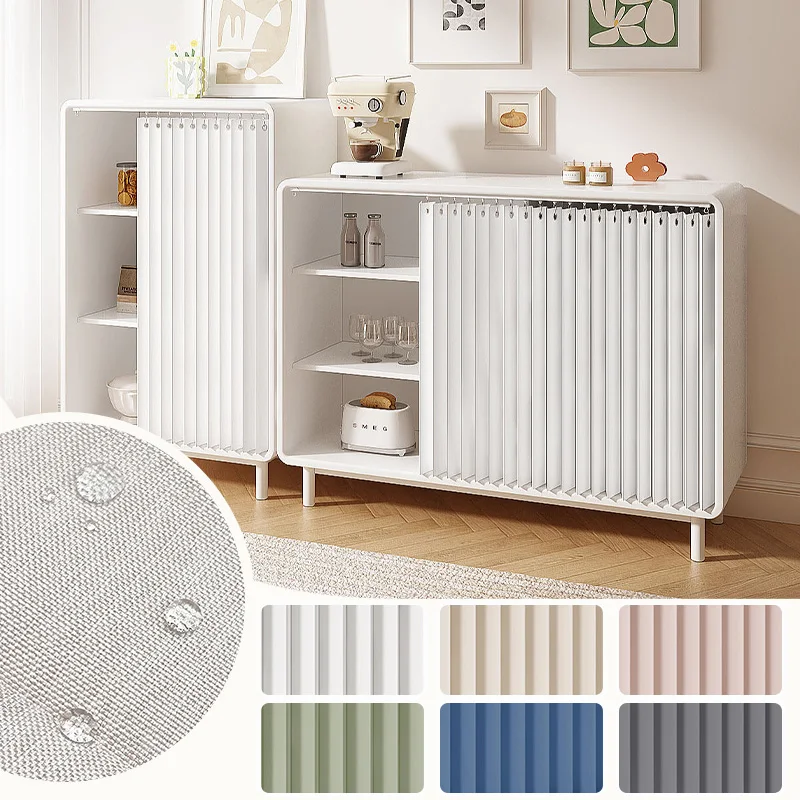 Cabinet Curtain Folding Privacy Curtain No Punching Needed Foldable Fabric Door Curtain for Kitchen Home Storage Furniture Decor