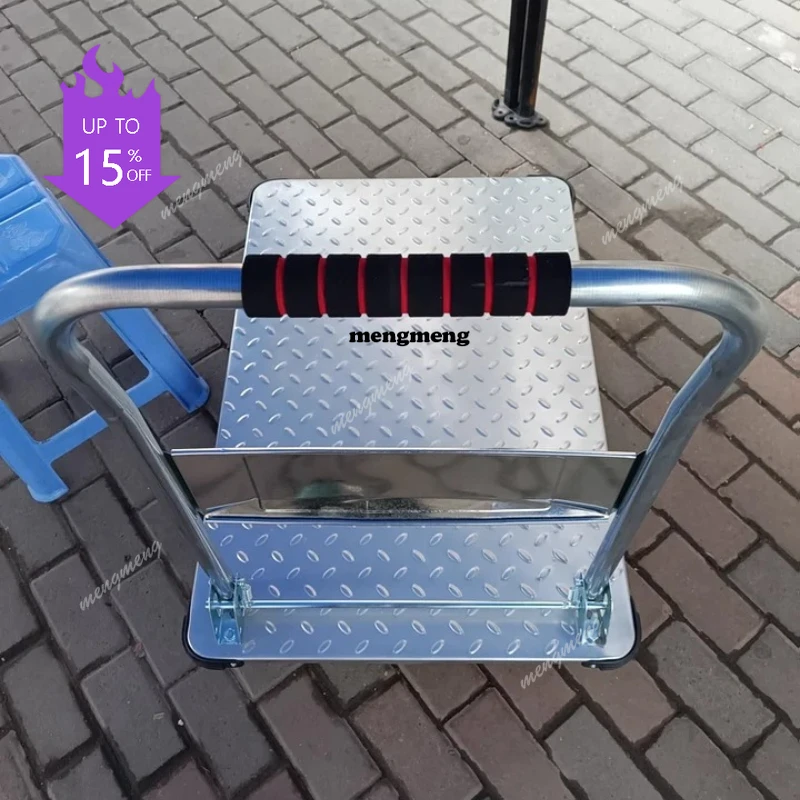 

A61 Steel plate transporter household flatbed portable trailer folding small pull cart handcart