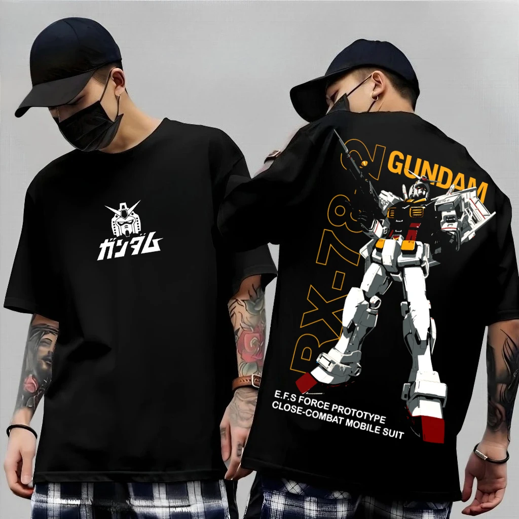 Camisetas de algodón con estampado de Anime japonés Mobile Suit RX-78-2 Gundam, camisetas de manga corta de verano para hombres y mujeres, camisetas Harajuku Y2k para padres e hijos