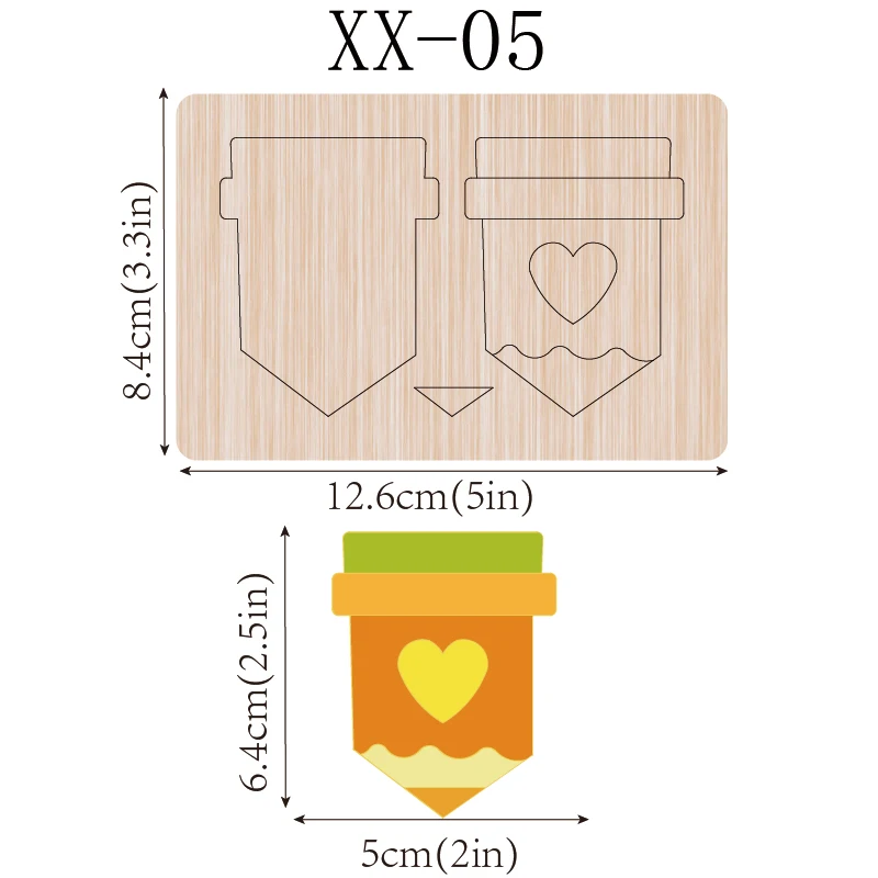 1 piece 2.5-inch crayon shaker with heart in center scrapbook wooden cutting mold for Christmas, suitable for most machines