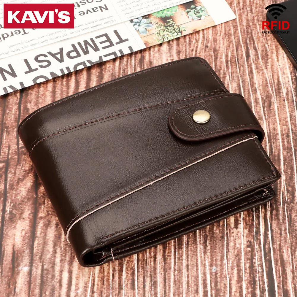 Classic Top Layer Leather Trifold Wallet for Men RFID Blocking Card Holder Purse with 2 ID Compartment Short Male Money Bag