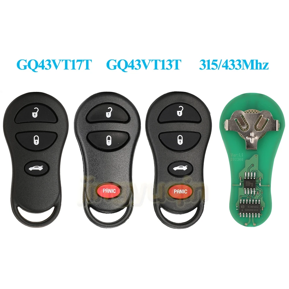 Jingyuqin Remote Car Key Control GQ43VT17T/13T 315/433MHZ For Jeep Dodge Durango Chrysler 300M Concorde 2001 2002 2003 2004 3/4B