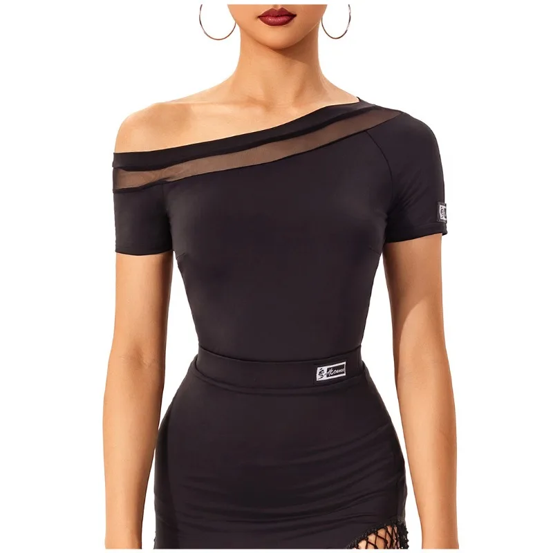 Customized Professional Latin Dance Dress Jumpsuit for Women with Sloping Shoulders New Training Outfit for Slimming Tops A1494