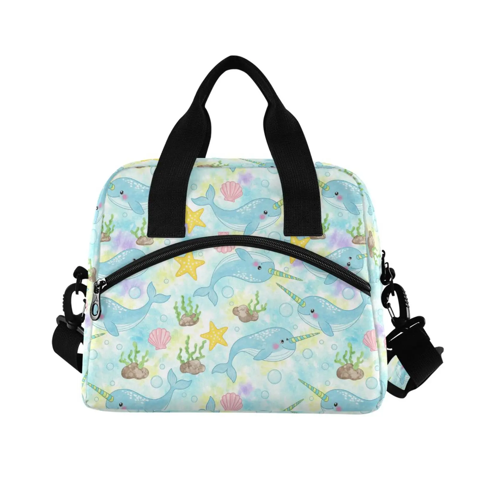 Narwhal Women Men Lunch Box Tote Bag Food Fresh Thermal Insulated Lunch Bags Cooler For Boys Girl Kids School Picnic Bento Bag