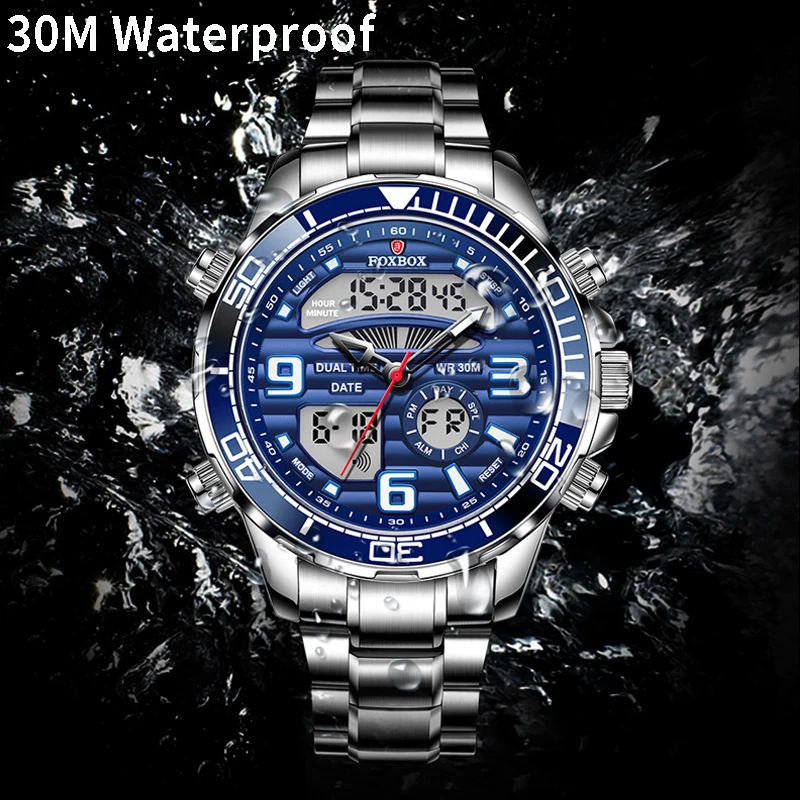 LIGE Men Watches Luminous LED Dual Display Sport Mens Quartz Watch Waterproof Chronograph Business Man Watch Relogio Masculino