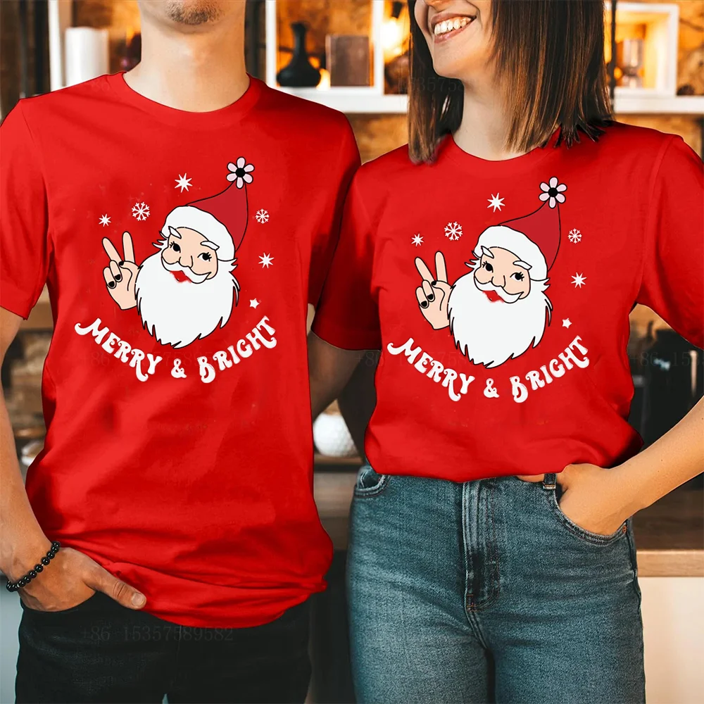 

Santa Claus bright color T-shirt funny Christmas hat smile retro retro family holiday Costum men's couple neutral T-shirt
