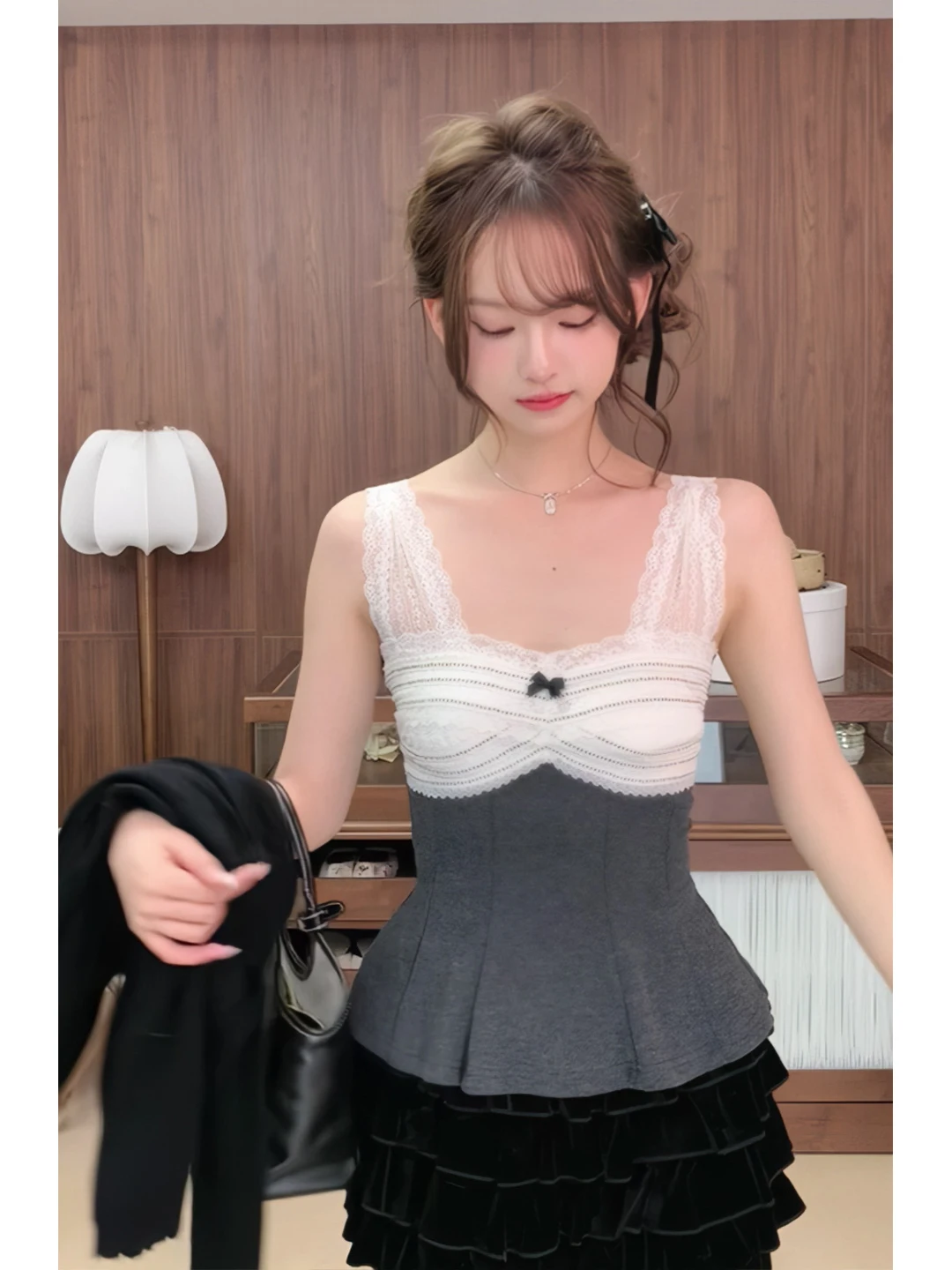 

Spring Summer New Arrival Lace Patchwork Strapl Sweet Knot Top Women's Faion Commute Sle ort Length Outerwear