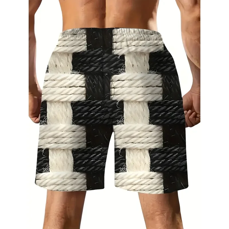 Men's Casual Beach Shorts Summer Street Stripes Interwoven Print Cool Creative Personality Breathable Quick Dry Comfortable