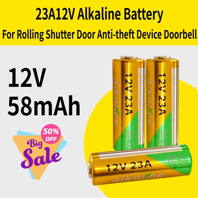 

New 23A12V Alkaline Battery 12V 58mAh Remote Control Battery for Rolling Shutter Door Anti-theft Device Doorbell