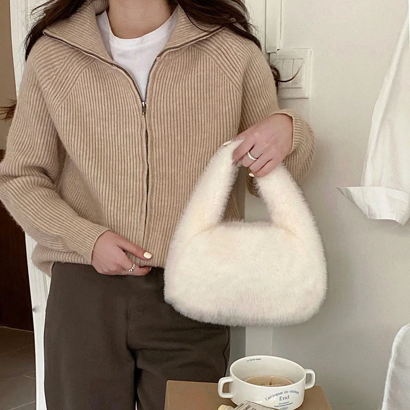 Women's Handheld Plush Bag with Imitation Fur Korean Edition Mini Zero Wallet Solid Color Fashion Phone Bag New 2023