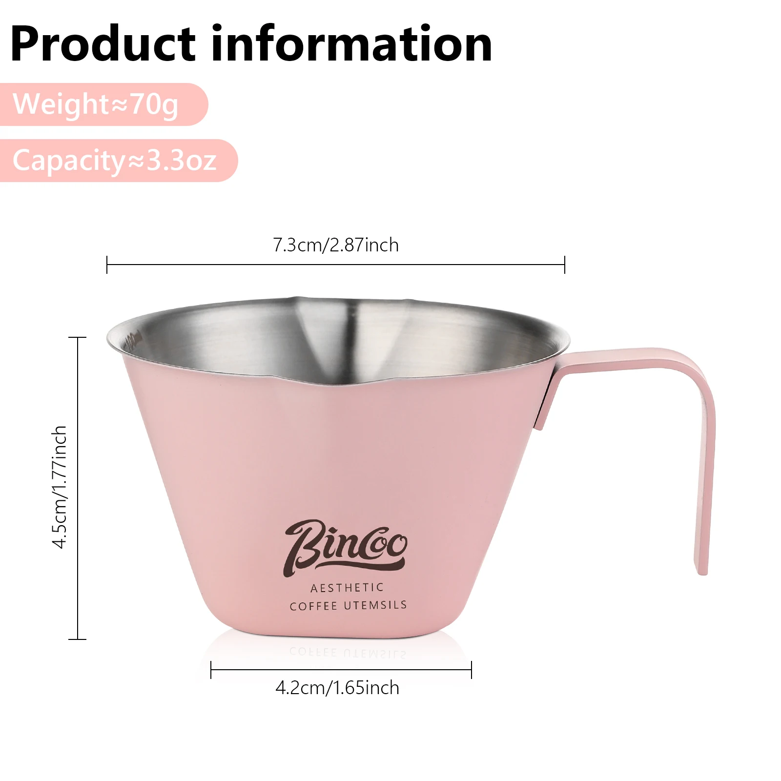 Pink Espresso Shot Cup Set of 2, Espresso Measuring Cup with Double Spout and Handle, Stainless Steel Pouring Cup