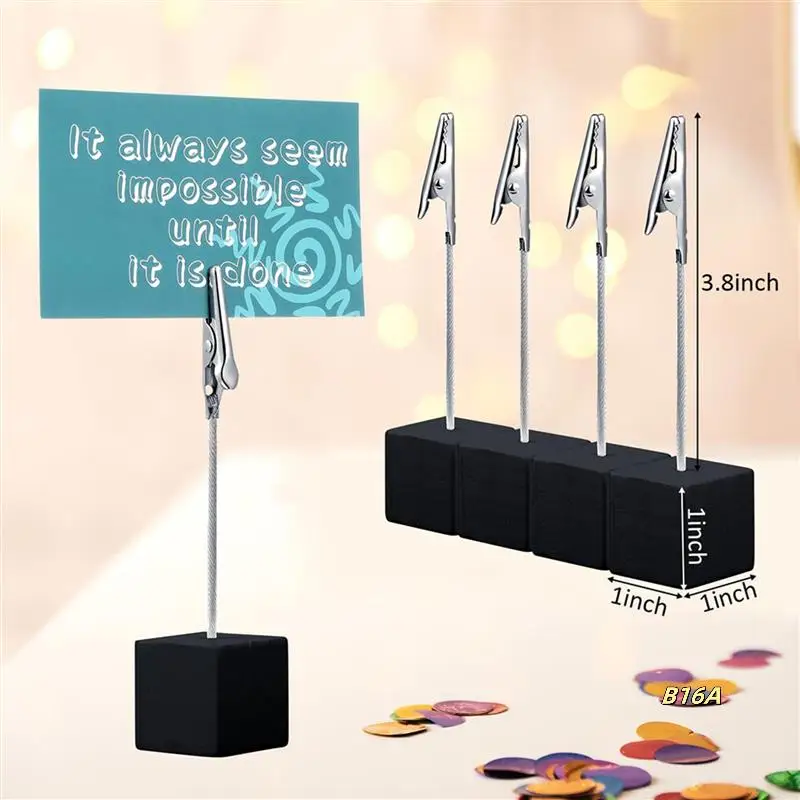 40 pièces Cube Base mémo pince support avec pince crocodile Base en bois Table numéro support Cube Base Place porte-carte