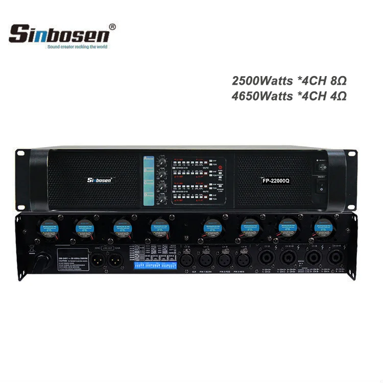 fp22000q Sinbosen professional power amplifier 5000w 4 channel class td music amplifier