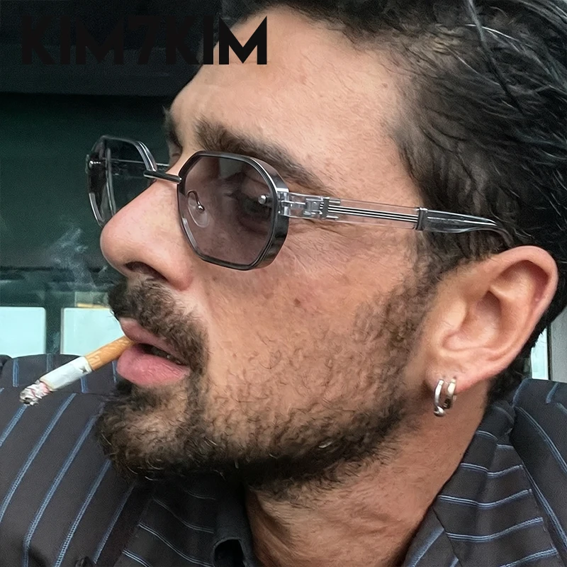 Small Square Vintage Sunglasses Men 2026 Luxury Designer Steampunk Octagon Sun Glasses Metal Frame Geometric Retro Punk Eyewear