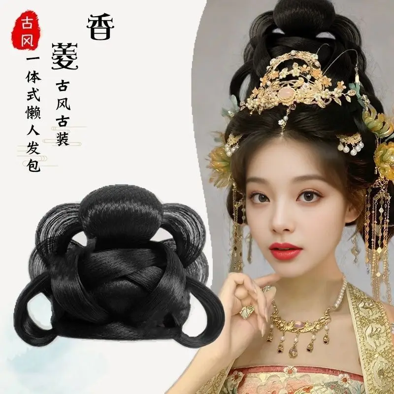 Complete Imperial Concorde Wig Set - All-Hair Tang/Song/Ming Dynasty Styling System with Daily Wear Pads Hanfu Cosplay Wig